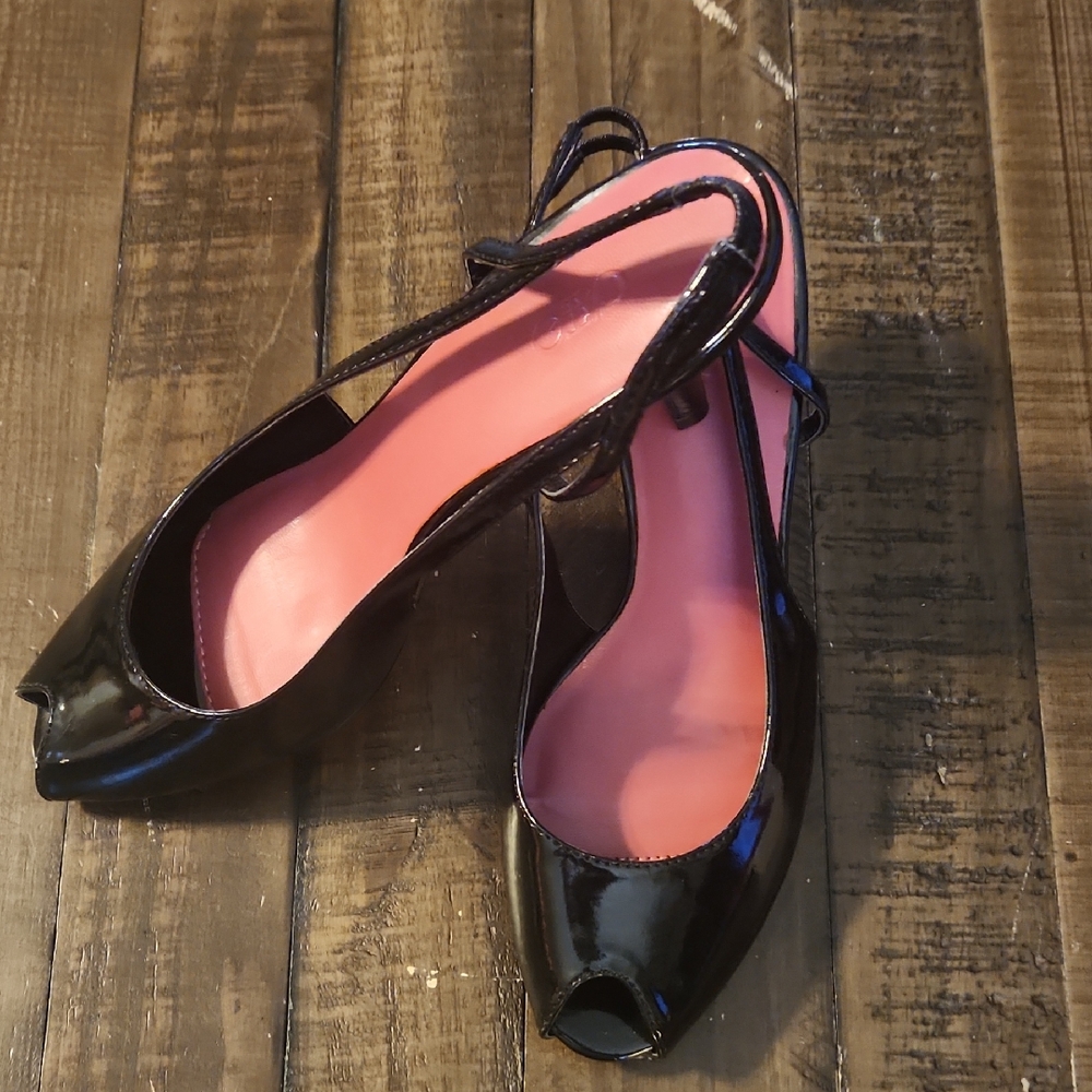 Cato Black Glossy Peep-Toe Heels